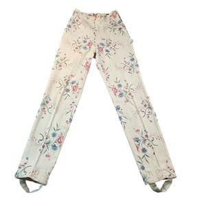 Paris Sport Club Vintage Floral Stirrup Pants High Waist Cream Pink Blue Size 6